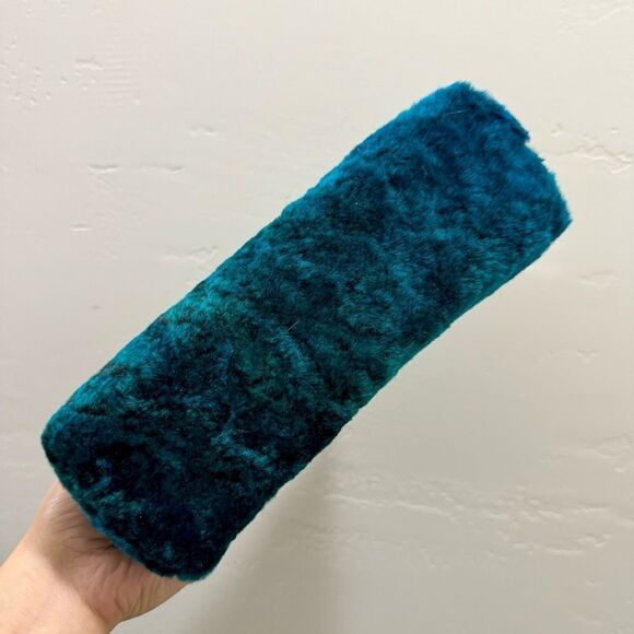 Peacock Blue Handmade Real Shearling Push Lock Clutch/Shoulder Bag/Crossbody - Picture 15 of 16